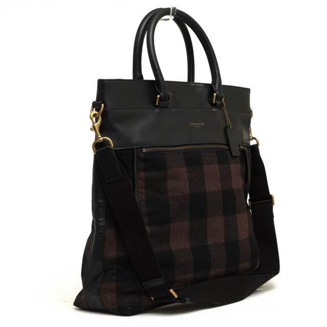 ○コーチ COACH トートバッグ F71441 ESSEX WOOL HELMET BAG エセックス ウール ヘルメット バッグ ブロックチェック柄 2WAY ショ 中古_2