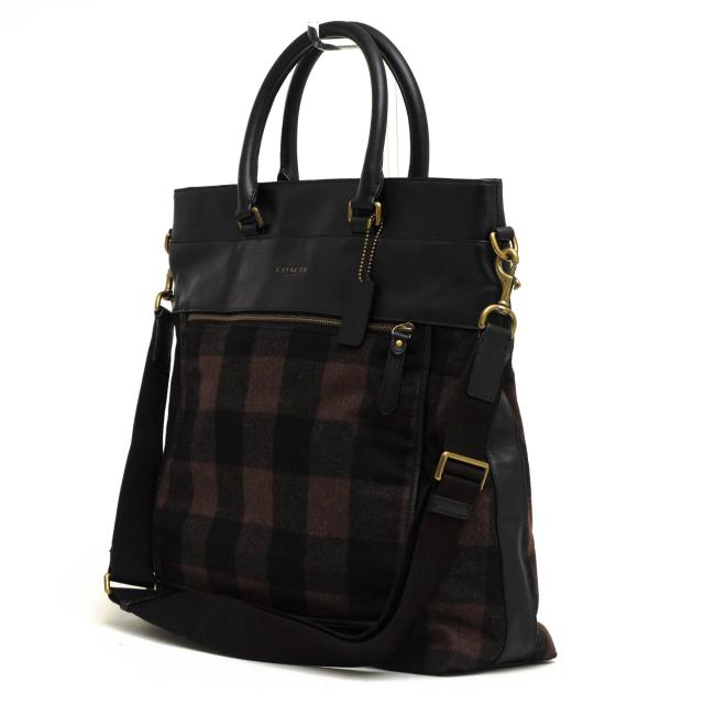 ○コーチ COACH トートバッグ F71441 ESSEX WOOL HELMET BAG エセックス ウール ヘルメット バッグ ブロックチェック柄 2WAY ショ 中古_3