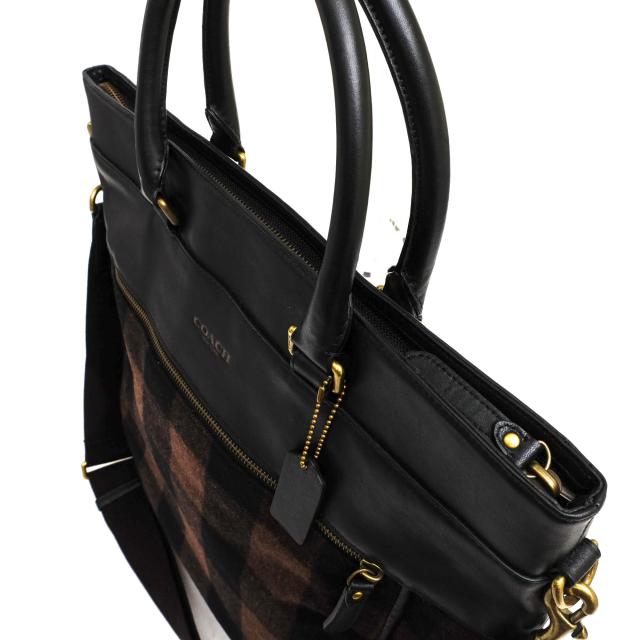 ○コーチ COACH トートバッグ F71441 ESSEX WOOL HELMET BAG エセックス ウール ヘルメット バッグ ブロックチェック柄 2WAY ショ 中古_4