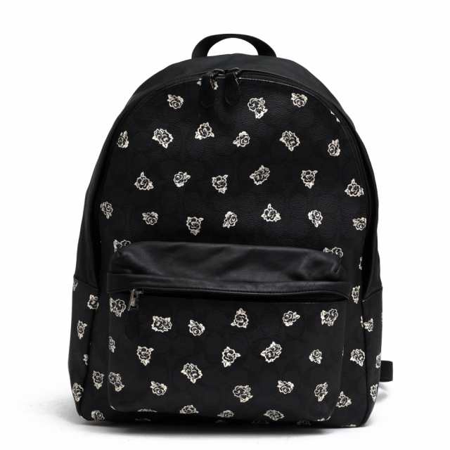 ○コーチ COACH 一部牛革 リュック F55970 Charles Backpack In Floral Signature Print Coated Canvas チャールズ バックパック 中古