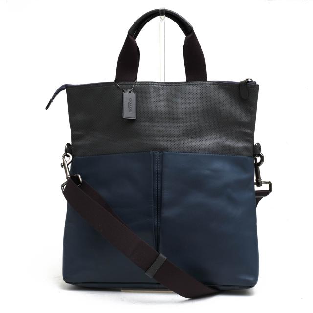 ○コーチ COACH パンチングレザー カーフ 牛革 トートバッグ F57569 Charles Foldover Tote チャールズ フォールドオーバー トート 中古