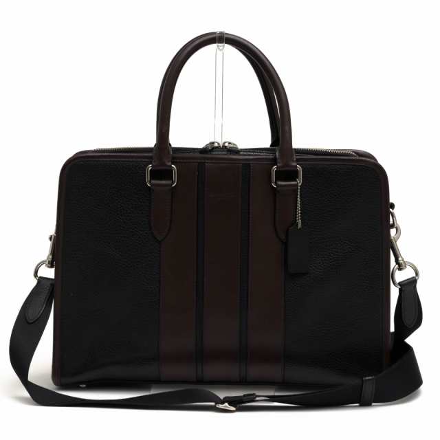 ○コーチ COACH ペブルドレザー 牛革 ビジネスバッグ F72308 Bond Brief ボンド ブリーフ ストライプ 2WAY ショルダーバッグ シボ 中古