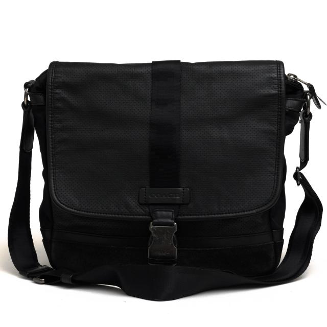 ○コーチ COACH パンチングレザー 牛革 ショルダーバッグ F71552 Varick Map Bag In Leather ヴァリック パフォレイテッド レザー  中古