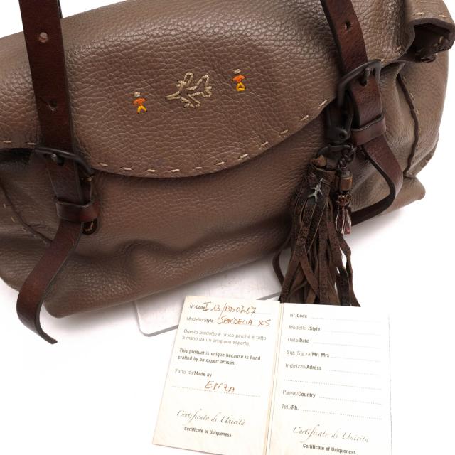 ○エンリーベグリン HENRY BEGUELIN 牛革 カーフ ハンドバッグ SANDELIA XS オミノ刺繍 シボ革 シュリンクレザー 肩掛け ワンショ 中古_8