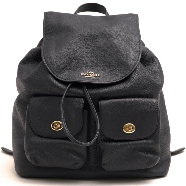 ○コーチ COACH ペブルドレザー 牛革 リュック F37410 BILLIE BACKPACK IN PEBBLE LEATHER ビリー バックパック 巾着型 シボ革 シ  中古