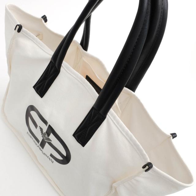 ○アルマーニ EMPORIO ARMANI コットンキャンバス 牛革 トートバッグ