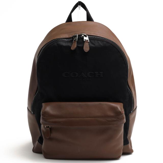 ○コーチ COACH 牛革 リュック F59321 Charles Backpack In Nylon チャールズ バックパック COACHロゴ ノートPC収納可 デイパック  中古の通販は