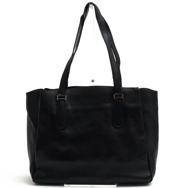 ヒロフ HIROFU 大容量 ショルダーバッグ A4可 シボ革 ロゴ型押し 紺  