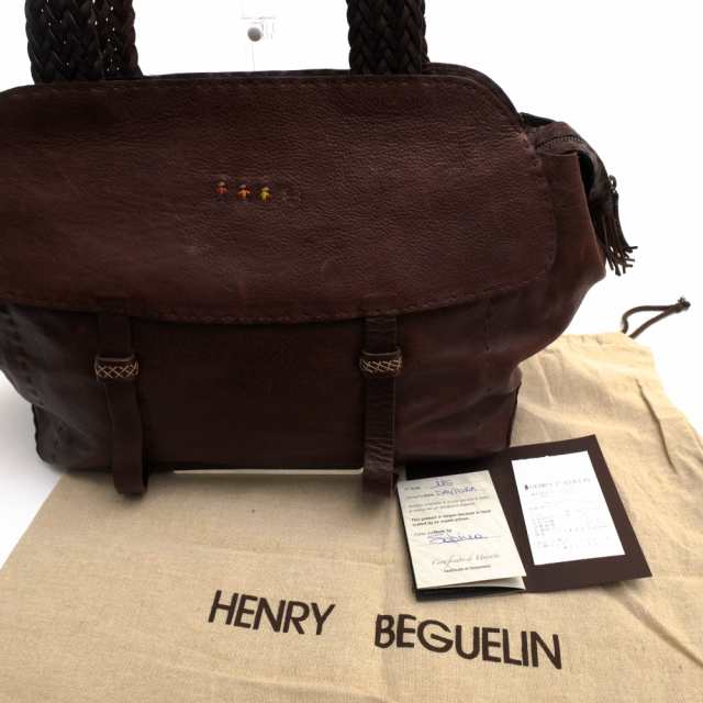 ○エンリーベグリン HENRY BEGUELIN ベジタブルタンニン鞣し牛革 トートバッグ オミノ刺繍 肩掛け ワンショルダーバッグ レディー 中古