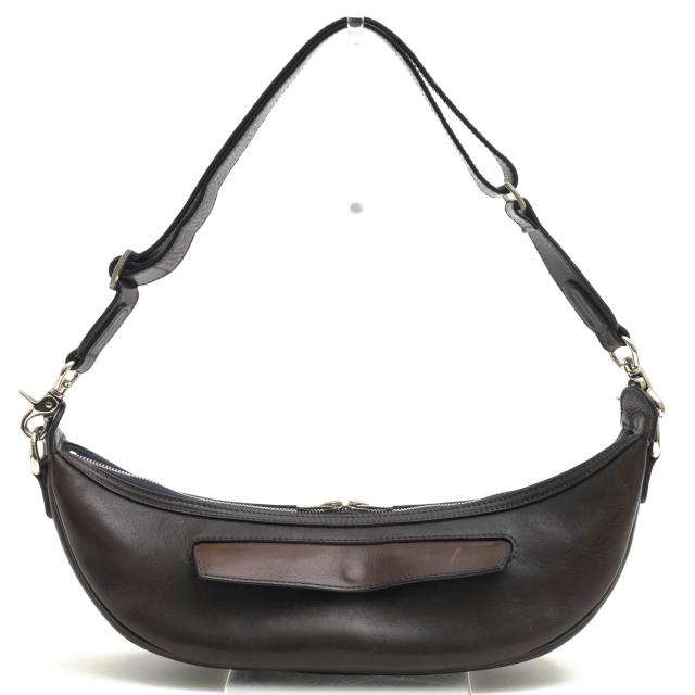 ○万双 Mansaw 牛革 ショルダーバッグ 00000216 シモーネ YKKエクセラダブルジップ シボ革 シュリンクレザー ボディバッグ メンズ  中古