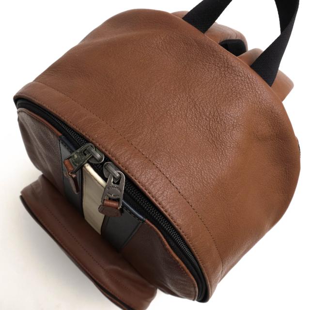 ○コーチ COACH 牛革 リュック F68995 Houston Backpack With Varsity Stripe ヒューストン ヴァーシティ ストライプ バックパック 中古_4