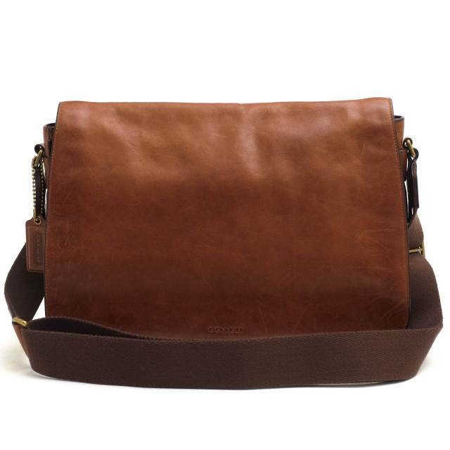 ○コーチ COACH ソフトポートレザー 牛革 ショルダーバッグ 70486 Bleecker Courier Bag ブリーカー クーリエバッグ フラップ式 メ 中古