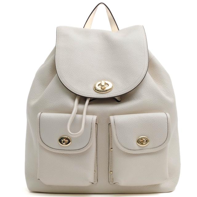 ○コーチ COACH 牛革 リュック 37582 TURNLOCK RUCKSACK IN PEBBLE LEATHER ターンロック ペブルド レザー シボ革 シュリンクレザ  中古の通販は 23,502円
