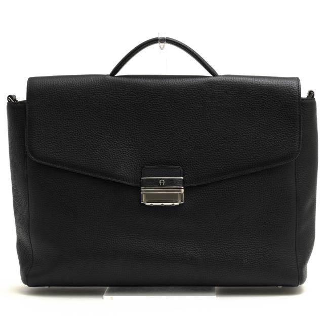 ○アイグナー AIGNER 牛革 ビジネスバッグ シボ革 シュリンクレザー メンズ 【中古】 中古