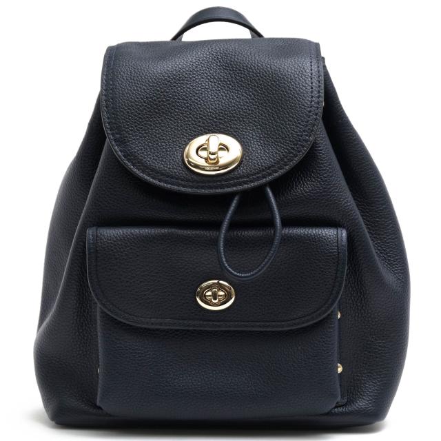 ○コーチ COACH ポリッシュドペブルレザー 牛革 リュック 37581 Mini Turnlock Rucksack In Polished Pebble Leather ミニ ターン  中古の通販は