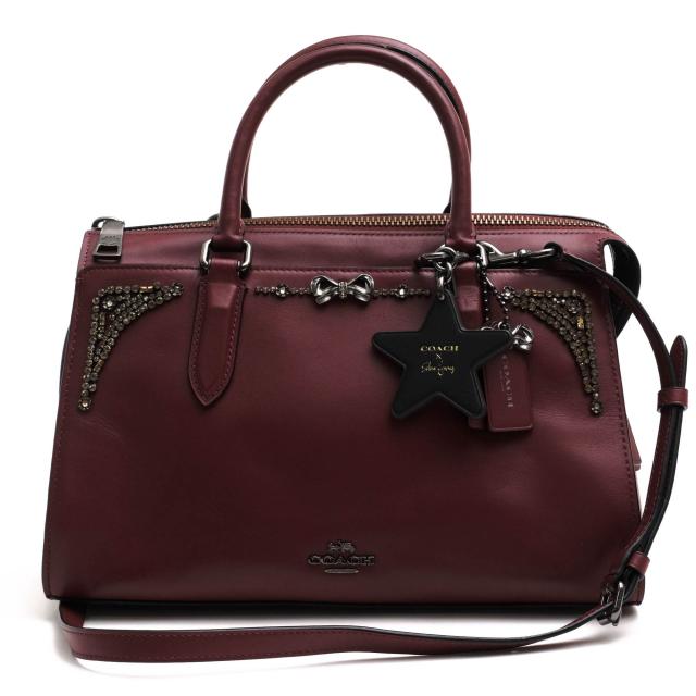 ○コーチ COACH Selena Gomez collection カーフ 牛革 ハンドバッグ 39289 Selena Bond Bag With Crystal Embellishment リボン 2W 中古