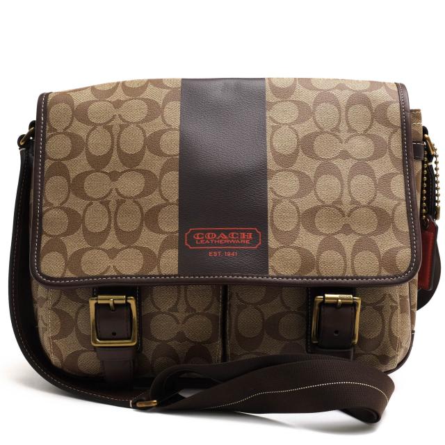 ○コーチ COACH PVCコーテッドキャンバス ショルダーバッグ F70077 シグニチャー ヘリテージストライプPVC ショルダーバッグ シグ  中古