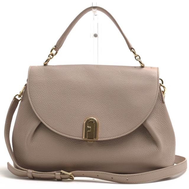 ○フルラ FURLA ソフト牛革 ハンドバッグ Sleek M Top Handle スリーク フラップ式 2WAY ショルダーバッグ シボ革 シュリンクレザ  中古