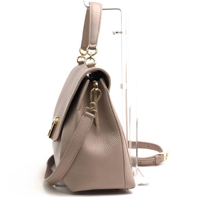 ○フルラ FURLA ソフト牛革 ハンドバッグ Sleek M Top Handle スリーク フラップ式 2WAY ショルダーバッグ シボ革 シュリンクレザ 中古_3