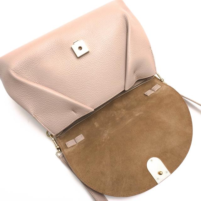 ○フルラ FURLA ソフト牛革 ハンドバッグ Sleek M Top Handle スリーク フラップ式 2WAY ショルダーバッグ シボ革 シュリンクレザ 中古_6