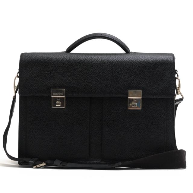 ○ゴールドファイル GOLD PFEIL ペブルドレザー 牛革 ビジネスバッグ 2WAY ショルダーバッグ シボ革 シュリンクレザー メンズ 【中 中古