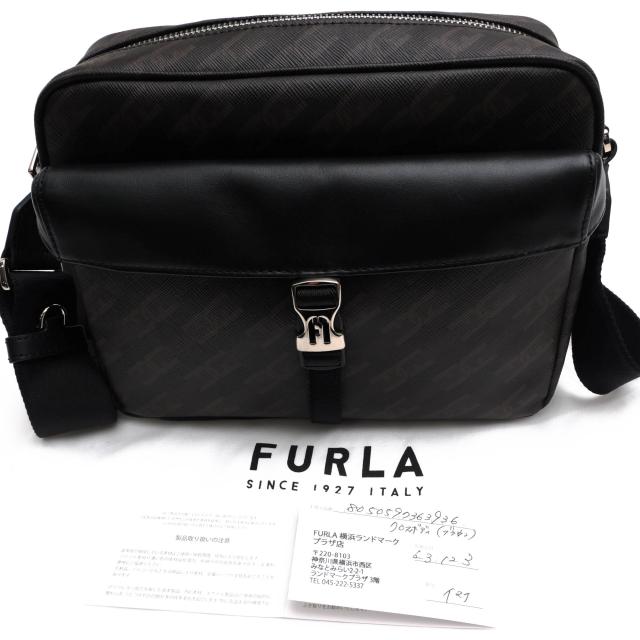 ○フルラ FURLA MAN マン アーチチェーンプリント入りコーティングファブリック 牛革 ショルダーバッグ MB00099 BX1672 COSMO S コ 中古_6
