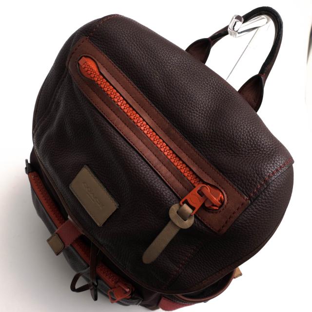○コーチ COACH ペブルドレザー 牛革 リュック 86735 Manhattan Backpack In Varsity Sport マンハッタン バックパック ヴァーシテ 中古