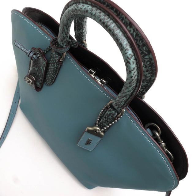 ○コーチ COACH 1941 Glovetanned leather グラブタンレザー 牛革 ハンドバッグ 59984 Dakotah Satchel With Colorblock Snakeskin 中古_4