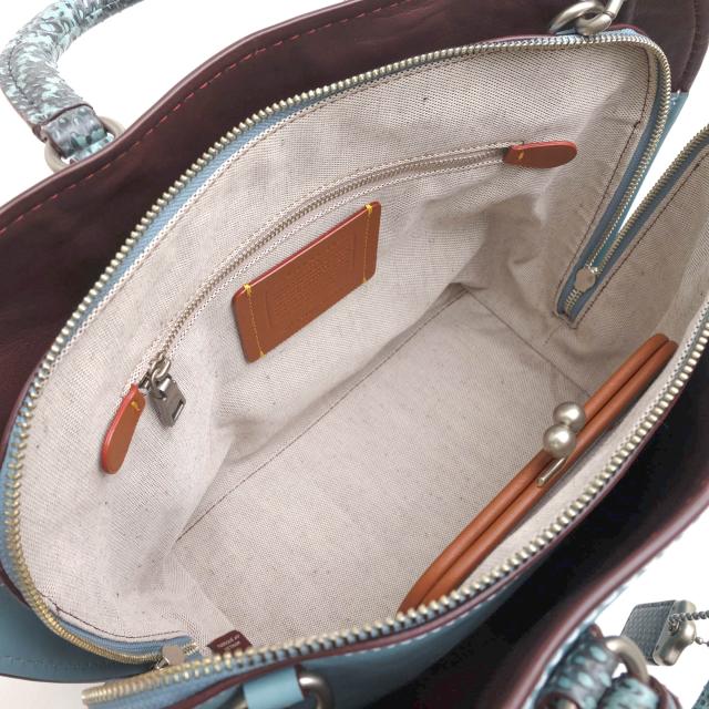 ○コーチ COACH 1941 Glovetanned leather グラブタンレザー 牛革 ハンドバッグ 59984 Dakotah Satchel With Colorblock Snakeskin 中古_7