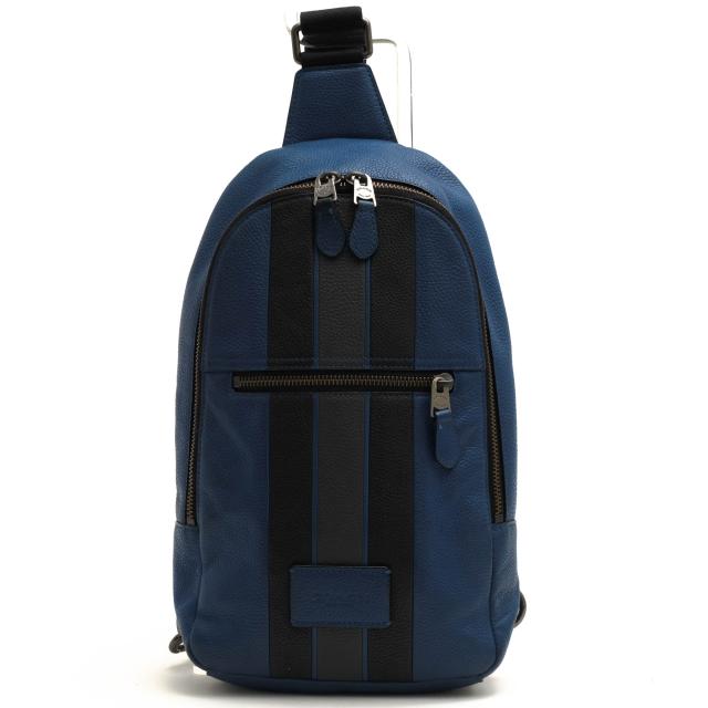 ○コーチ COACH ペブルドレザー 牛革 ショルダーバッグ 72366 Campus Pack With Varsity Stripe ストライプ ボディバッグ メンズ   中古