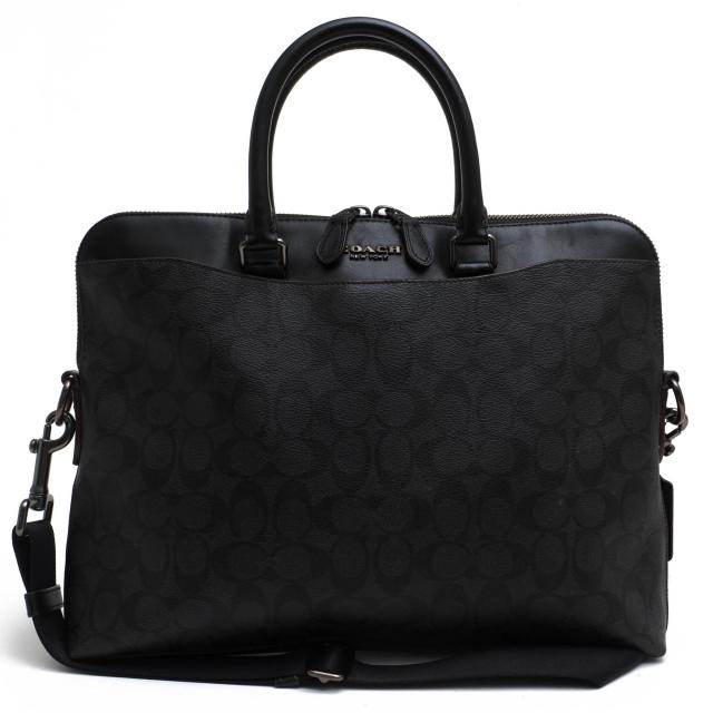 ○コーチ COACH シグネチャーコーテッドキャンバス 牛革 カーフ ビジネスバッグ F73970 Beckett Portfolio Brief In Signature Can 中古