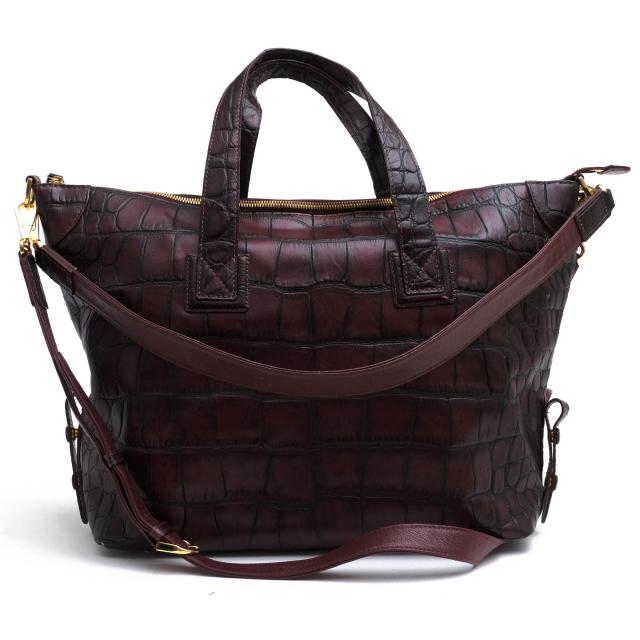 ○レザージュエルズ LEATHER JEWELS メルディアナ型押し 牛革 トートバッグ 17N06 MERIDIANA 2WAY ショルダーバッグ クロコ型押し  中古