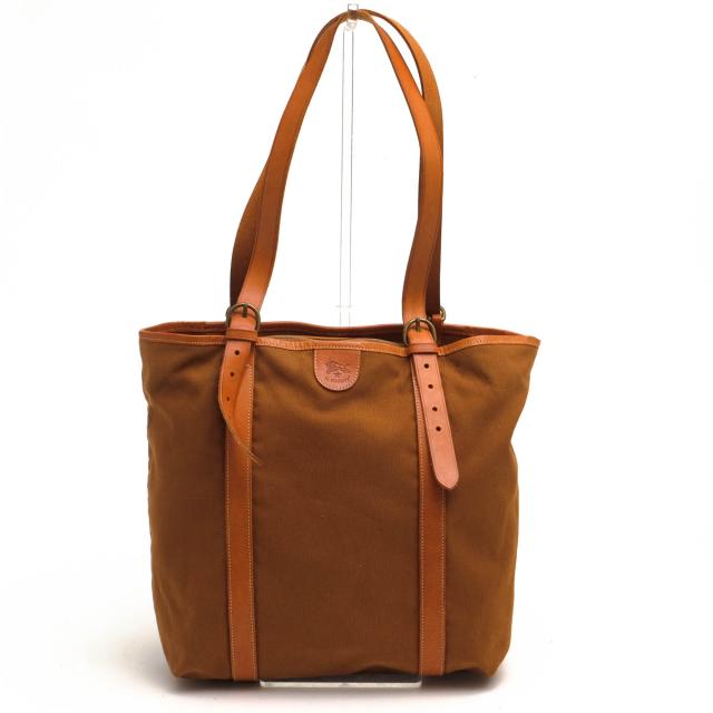 ○イルビゾンテ IL BISONTE コットンキャンバス 牛革 トートバッグ 54_1_411738 A4サイズ収納可 肩掛け ワンショルダーバッグ 定番 中古