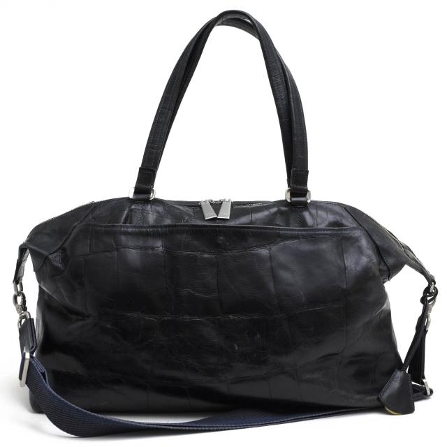 ○アニアリ aniary オリジナルニューアイディアルレザー 牛革 ボストンバッグ 08-06000 ICLボストン クロコ型押し 2WAY ショルダー 中古