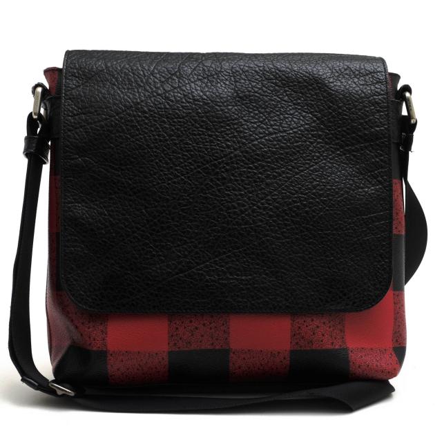 ○コーチ COACH ペブルドレザー 牛革 ショルダーバッグ F31558 Charle Small Messenger With Buffalo Check Print クロスボディ メ 中古