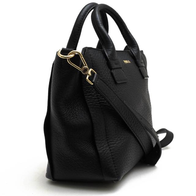 美品 フルラ カプリッチョ S 2way ハンドバッグ ブラック レザー シボ