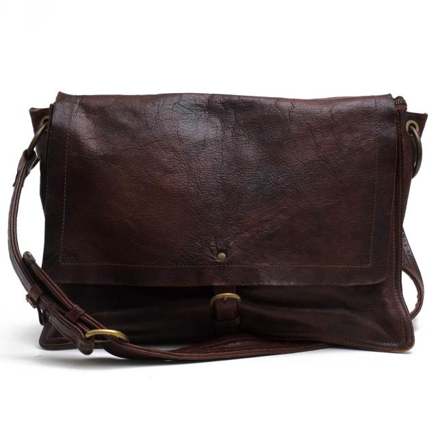 ○ゲンテン genten 山羊革 ゴートヌメ dan ダン ショルダーバッグ 101680 goat nume ゴートヌメ バフ焦がし加工 メッセンジャーバ  中古