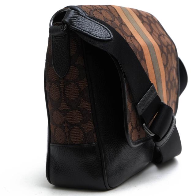 ○コーチ COACH ペブルドレザー 牛革 ショルダーバッグ C6583 Thompson Small Map Bag In Signature Jacquard With Stripe トンプ 中古_2