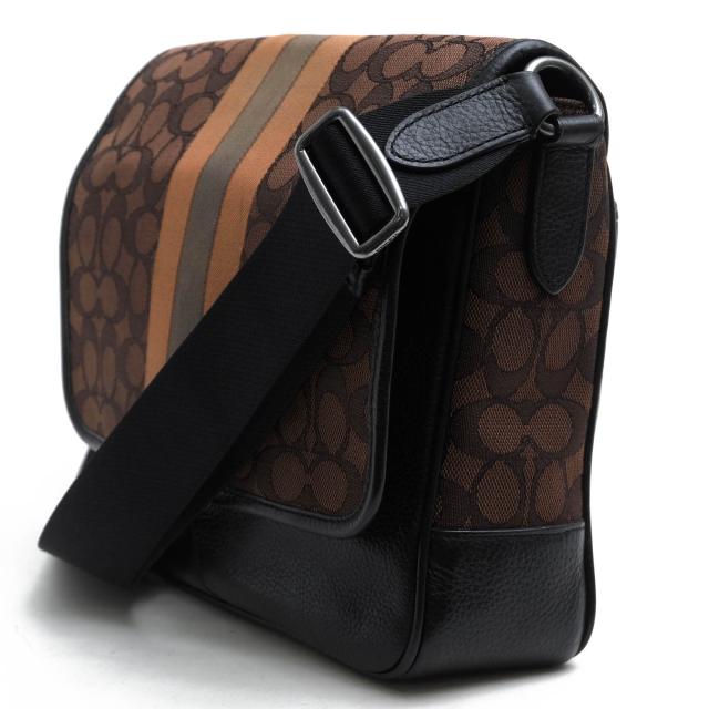 ○コーチ COACH ペブルドレザー 牛革 ショルダーバッグ C6583 Thompson Small Map Bag In Signature Jacquard With Stripe トンプ 中古_3