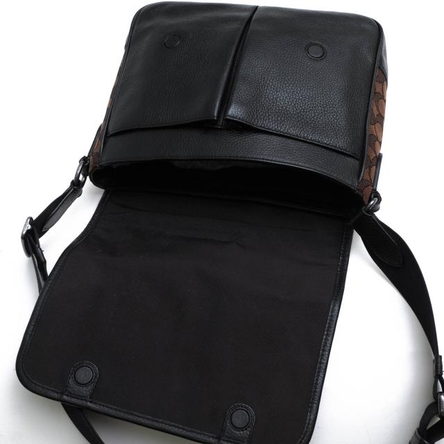 ○コーチ COACH ペブルドレザー 牛革 ショルダーバッグ C6583 Thompson Small Map Bag In Signature Jacquard With Stripe トンプ 中古_6