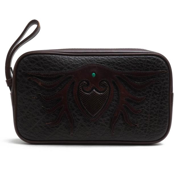 ○ファニー FUNNY アメリカンラティーゴ 牛革 バッファローレザー 水牛革 リザードスキン ターコイズ セカンドバッグ/クラッチバッ 中古