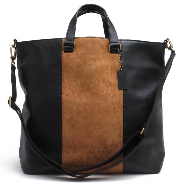 ○コーチ COACH 牛革 カーフ トートバッグ 71428 Bleecker Center Stripe Day Tote In Leather ブリーカーセンターストライプ デイ 中古