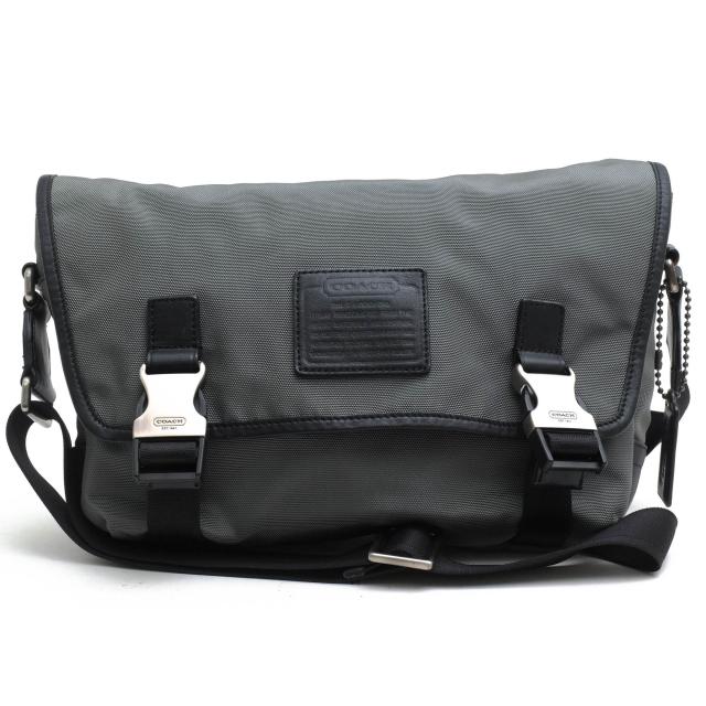 ○コーチ COACH ナイロンツイル 牛革 ショルダーバッグ F70575 Voyager Flap Crossbody ボイジャー フラップ クロスボディー クロ  中古