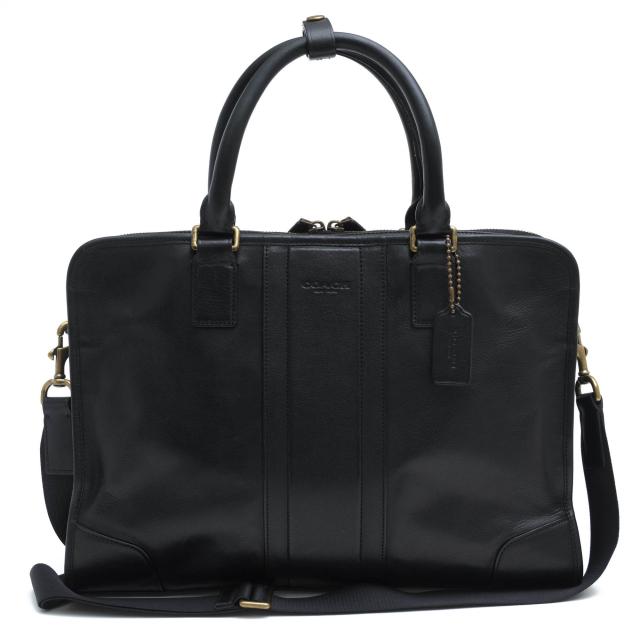 ○コーチ COACH カーフ 牛革 ビジネスバッグ F71171 HERITAGE WEB LEATHER SLIM BRIEF ヘリテージ ウェブ レザー スリム ブリーフ  中古