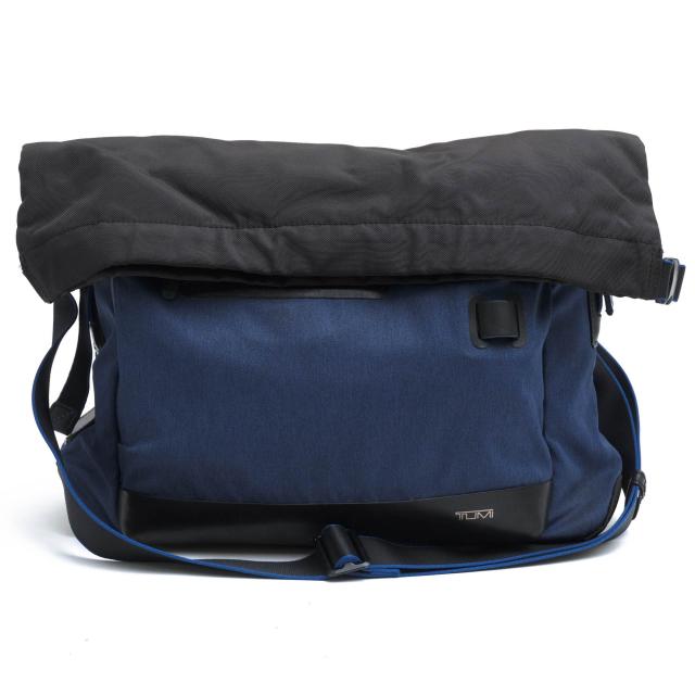 ○トゥミ TUMI コットン調ファブリック生地 牛革 ショルダーバッグ 79812BL TAHOE MARINO ROLL TOP MESSENGER タホー マリーノ ロ  中古