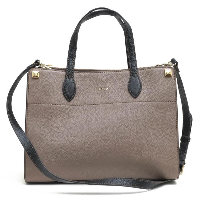 ○フルラ FURLA 牛革 カーフ グレージュ トートバッグ WB00635 AFRODITE M TOTE VITELLO KERIA COLORBLOCK A4サイズ収納可 バイカ  中古