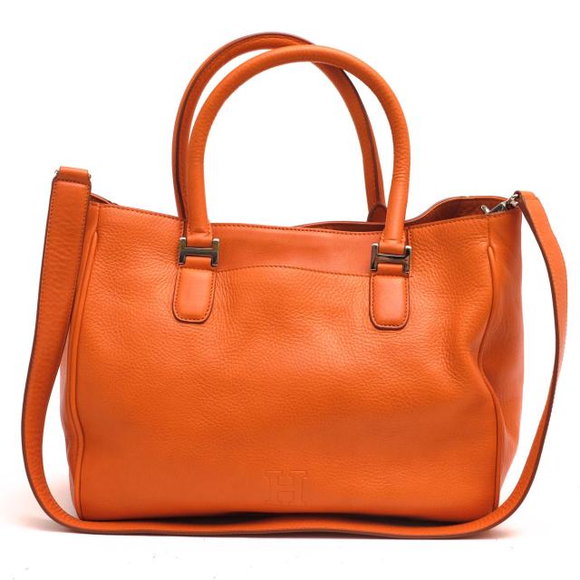 ○ヒロフ HIROFU ナチュラルシュリンク仕上げソフトバケッタ 牛革 トートバッグ 14983L Hロゴ 2WAY ショルダーバッグ シボ革 シュ  中古