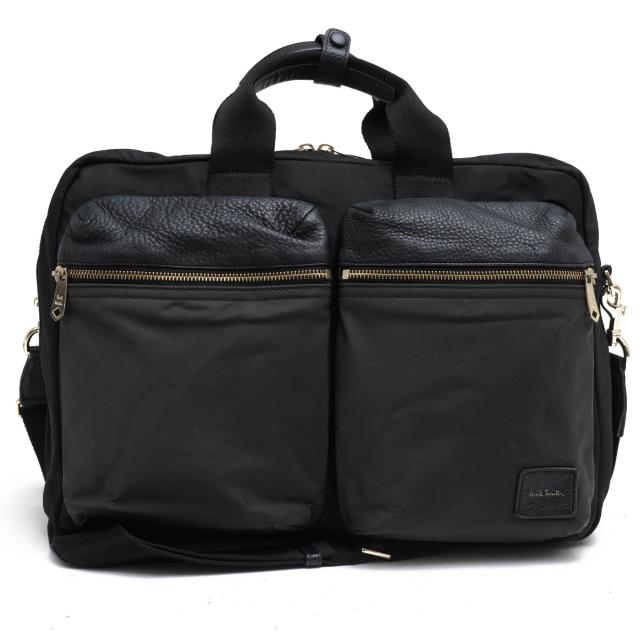 ○ポールスミス Paul Smith ナイロンツイル カウスキン 牛革 ビジネスバッグ PSN505 ナイロンカラーブロック 3WAY リュック ショル 中古