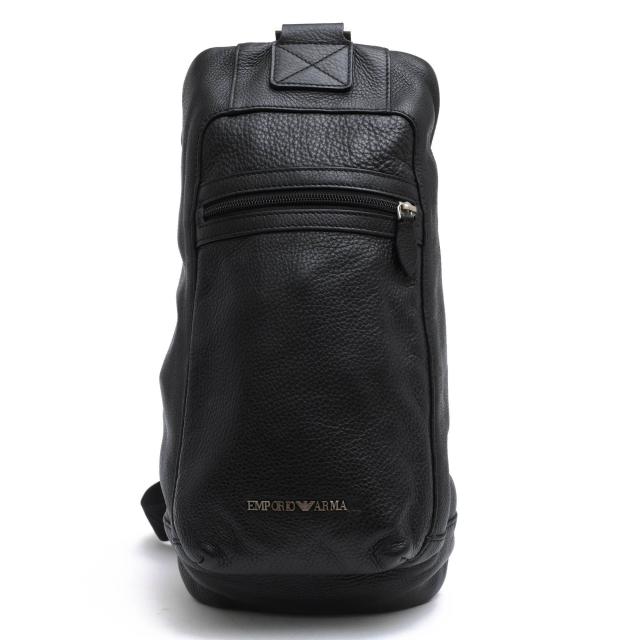 ○アルマーニ EMPORIO ARMANI 牛革 ショルダーバッグ YEML54 YH234 ST.DOLLARO ボディバッグ シボ革 シュリンクレザー メンズ 【中 中古
