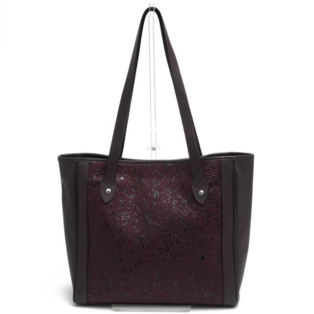 ○印傳屋 印伝 INDEN-YA 鹿革 ディアスキン トートバッグ No.6027 27 ショルダー 漆塗り シボ革 シュリンクレザー 肩掛け ワンショ 中古